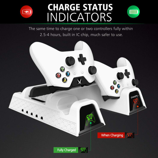 OIVO Vertical Cooling Stand Cooler Cooling Fan with 2PACK 600mAh Batteries-Games Storage-Dual Controller Charging Dock Station - White - Xbox One / S / X