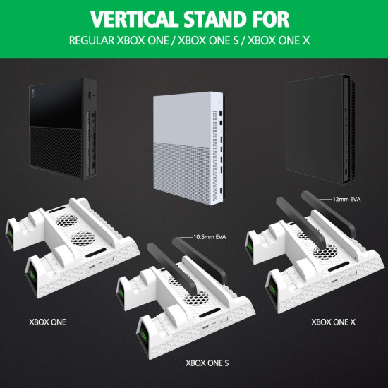 OIVO Vertical Cooling Stand Cooler Cooling Fan with 2PACK 600mAh Batteries-Games Storage-Dual Controller Charging Dock Station - White - Xbox One / S / X