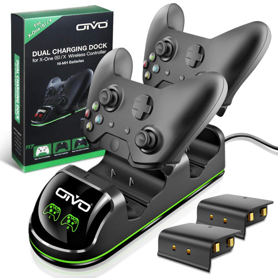 OIVO Dual Controller Fast Charger - LED Strap - 2 Rechargeable Battery Packs - black - Xbox One S / X / Elite